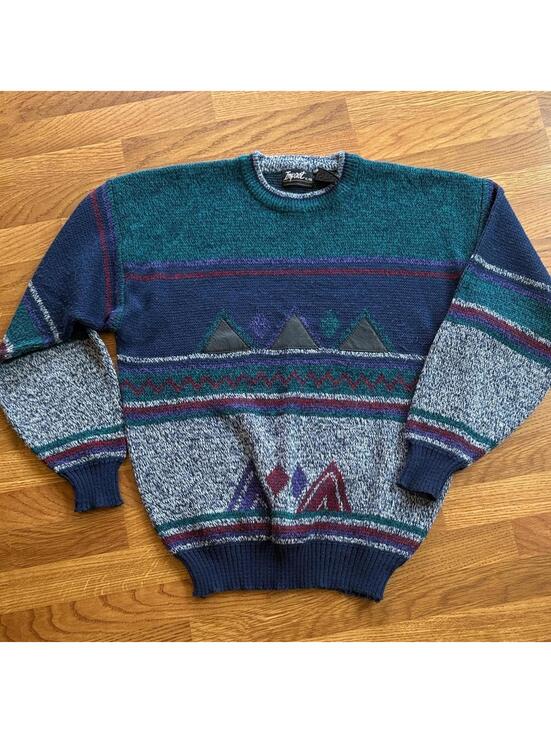 Vintage Other - Vintage Men's Blue and Green Crewneck Sweater